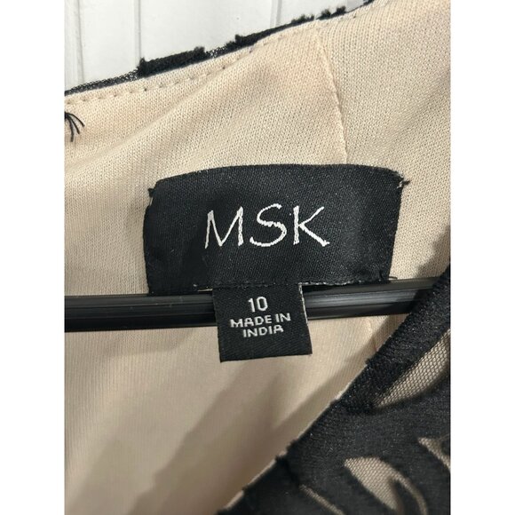 MSK Bell Sleeve Lace Overlay Cocktail Mini Dress Black Nude Sz 10 Party Elegant - Picture 8 of 13